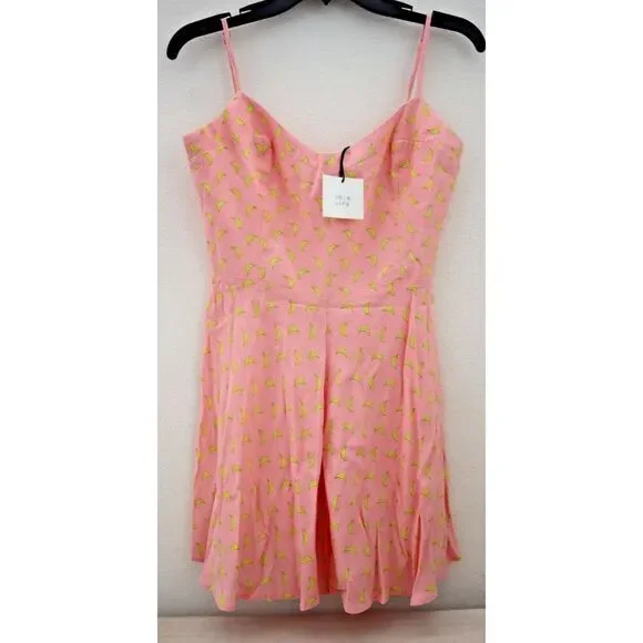 ZARA 7385/143/620 Women's XS Pink Banana Print Spaghetti Strap Romper - Picture 1 of 10